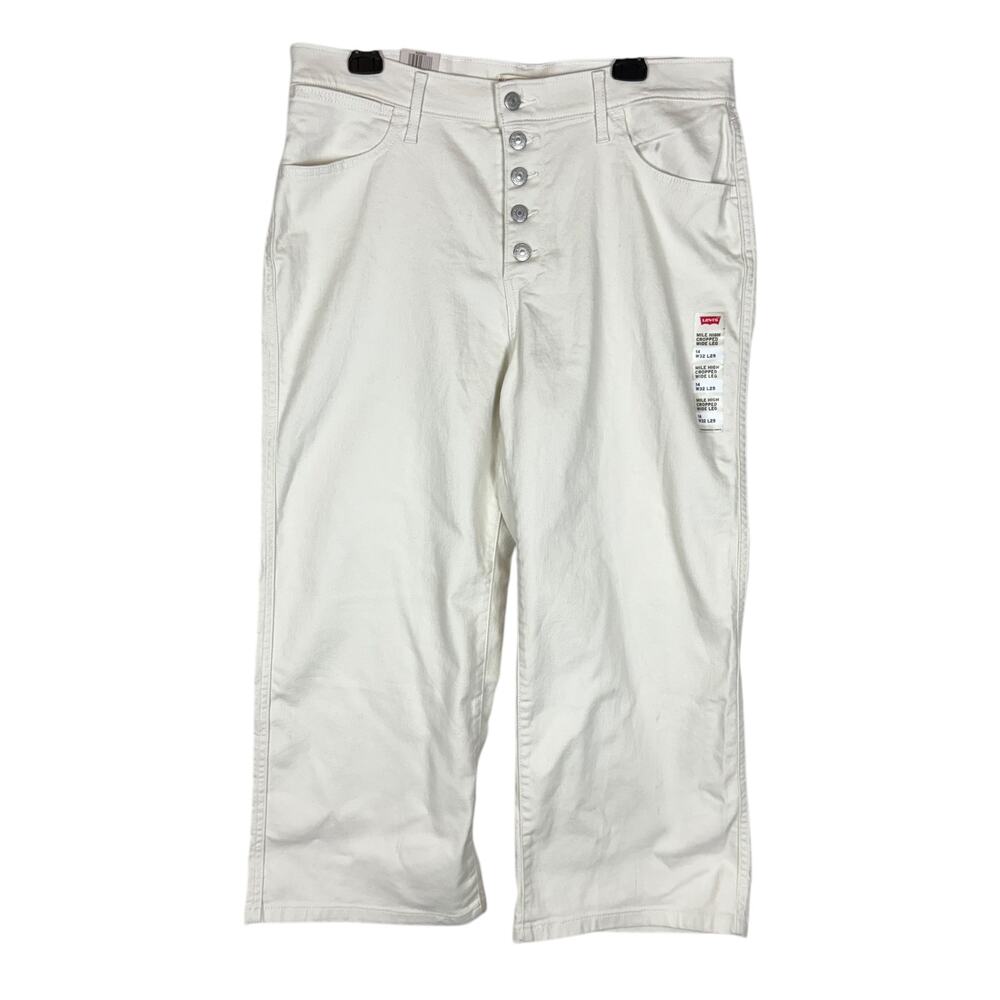 Levi's Cropped Jeans Women 32x25 Ivory Button-Fly Mile High-Rise Wide-Leg Preppy